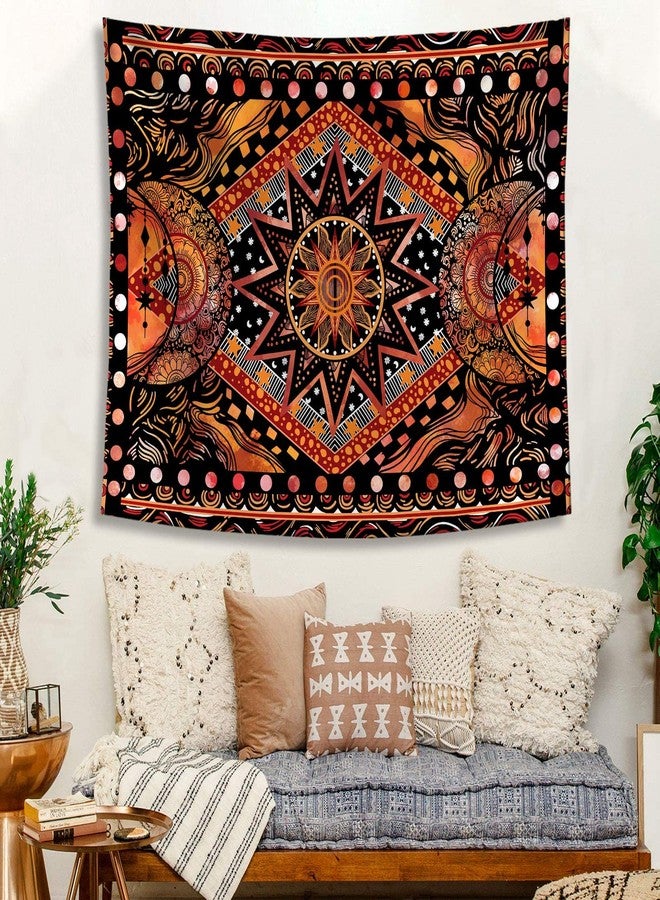Fowocu Orange Sun and Moon Tapestry Wall Hanging, Indie Hippie Mandala Cool Wall Tapestries, Aesthetic Tapestry for Bedroom Living Room Dorm (Orange, 70.8'' × 90.5'') - Image 2